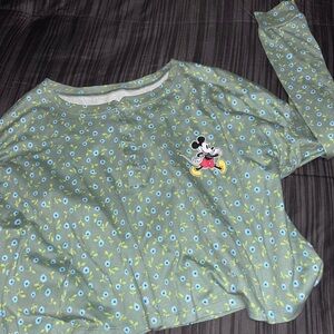 Disney Green Long Sleeve Tee with Mickey Mouse